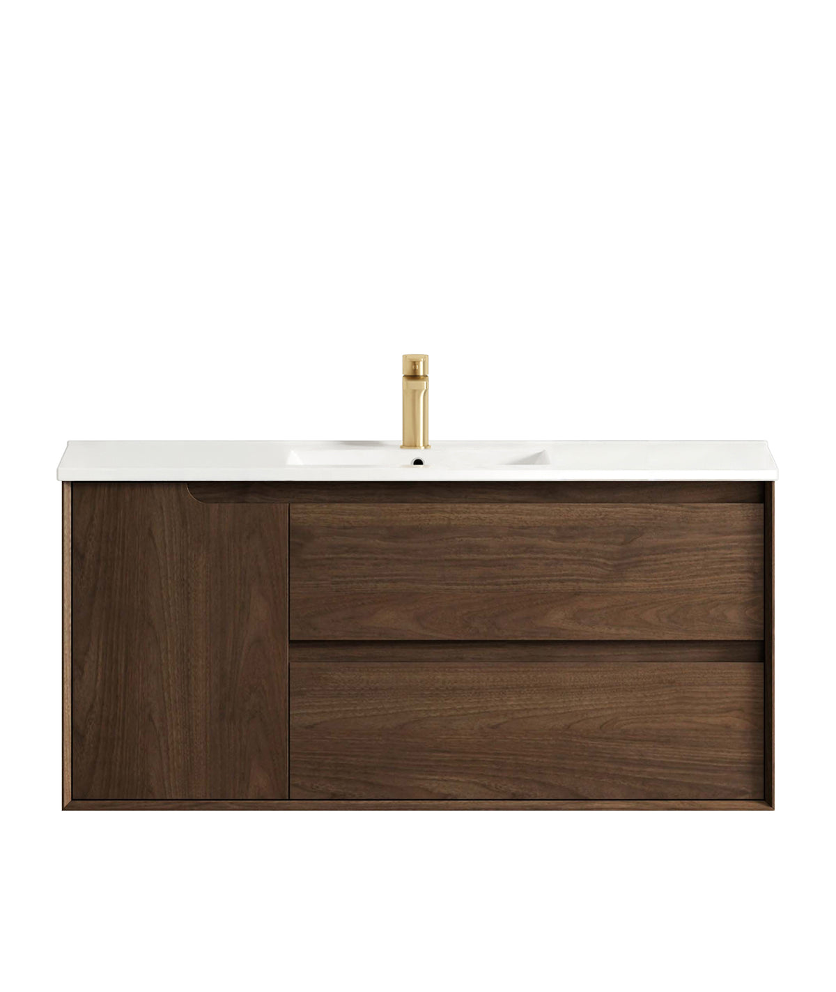 Byron 1200mm Sable Walnut Wall Hung Vanity - Slimline Ceramic Top (Gloss white)