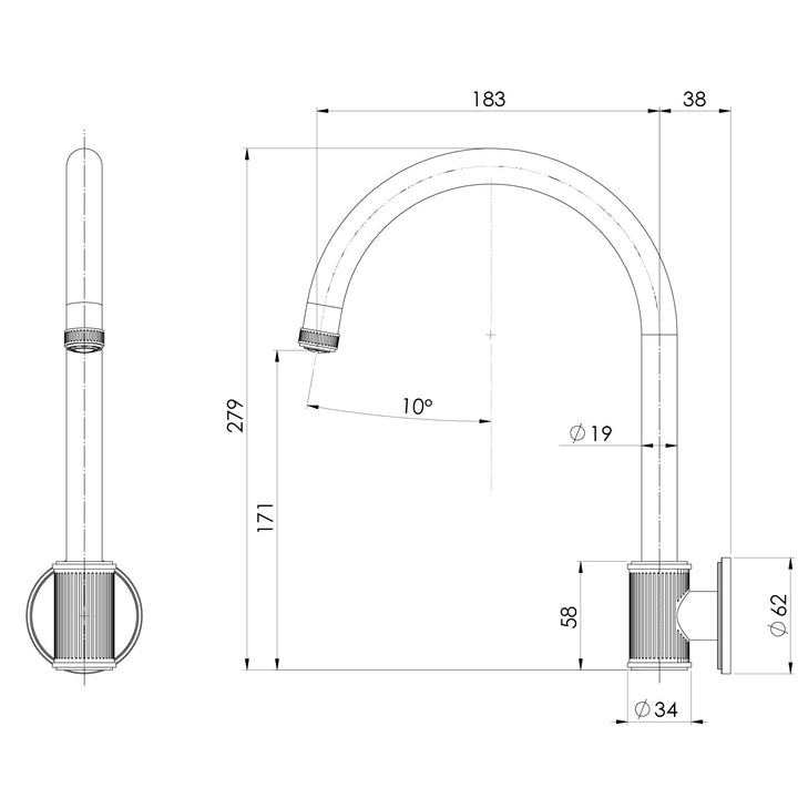 Specification diagram - Wiltern Wall Sink Outlet 180mm