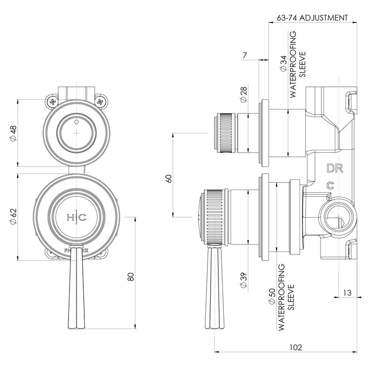 Specification diagram - Wiltern SwitchMix Shower / Bath Diverter Mixer Brushed Gold (Fit-Off Kit Only)