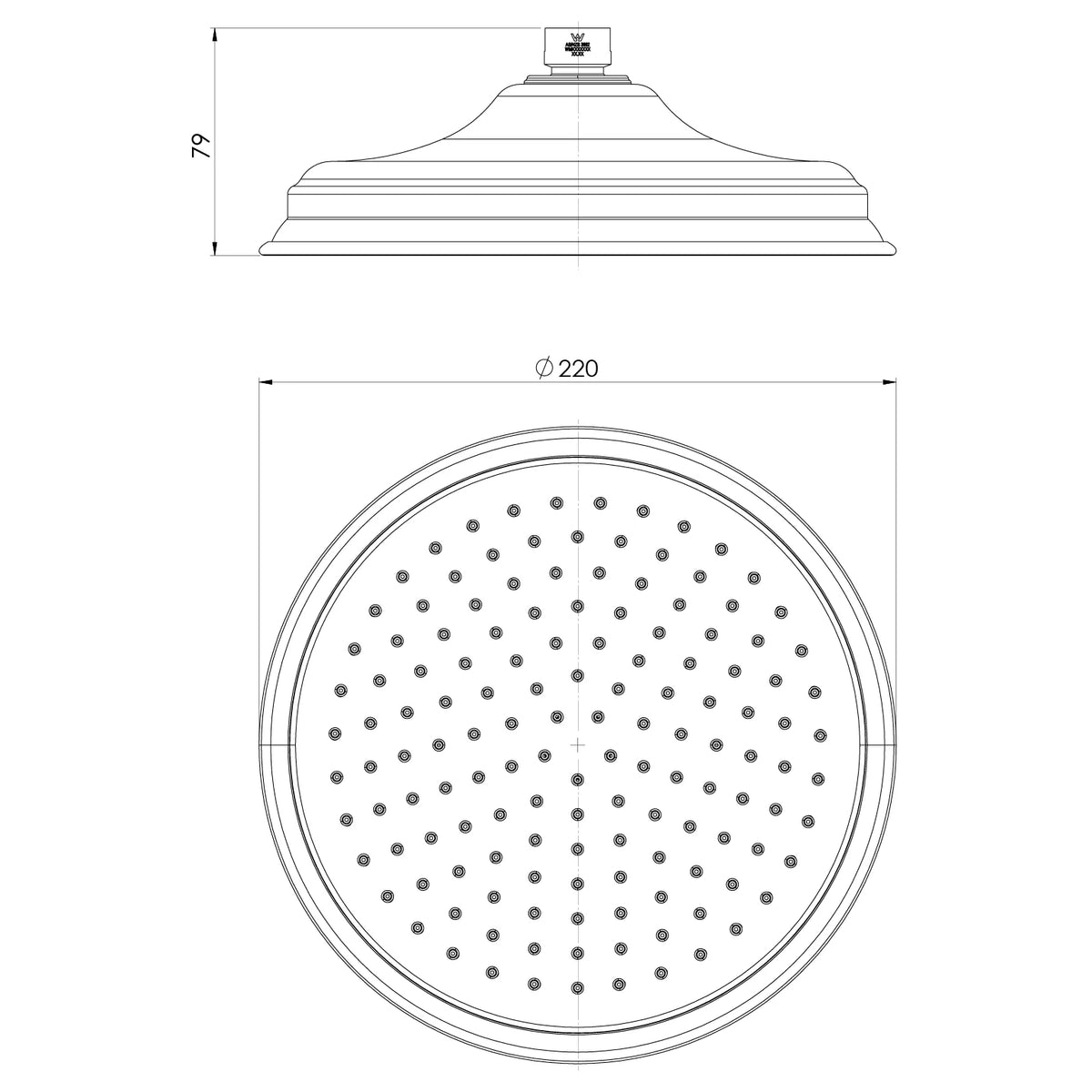 Specification diagram - Wiltern Shower Rose 220mm
