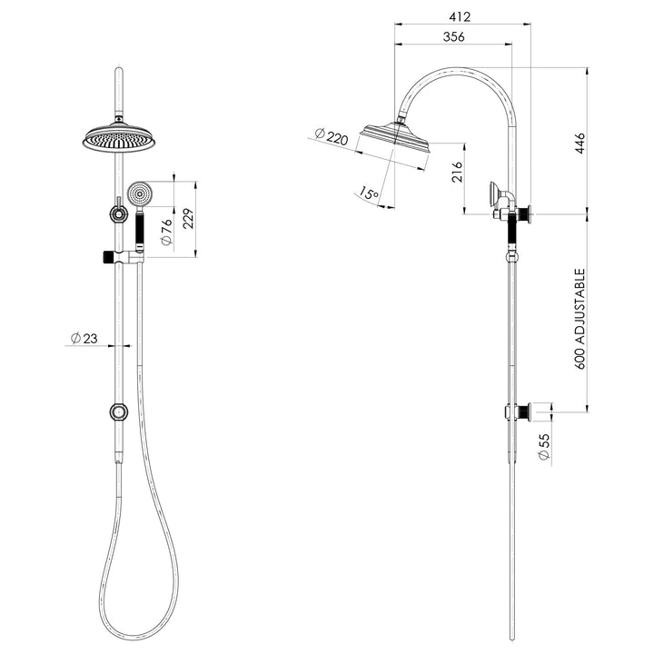 Specification diagram - Wiltern Twin Shower
