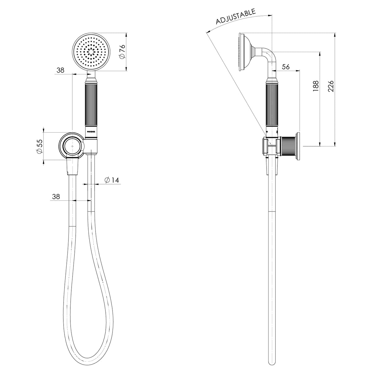 Specification diagram - Wiltern Hand Shower