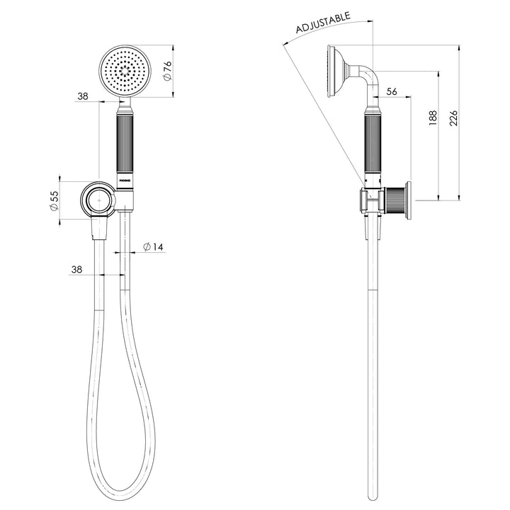 Specification diagram - Wiltern Hand Shower