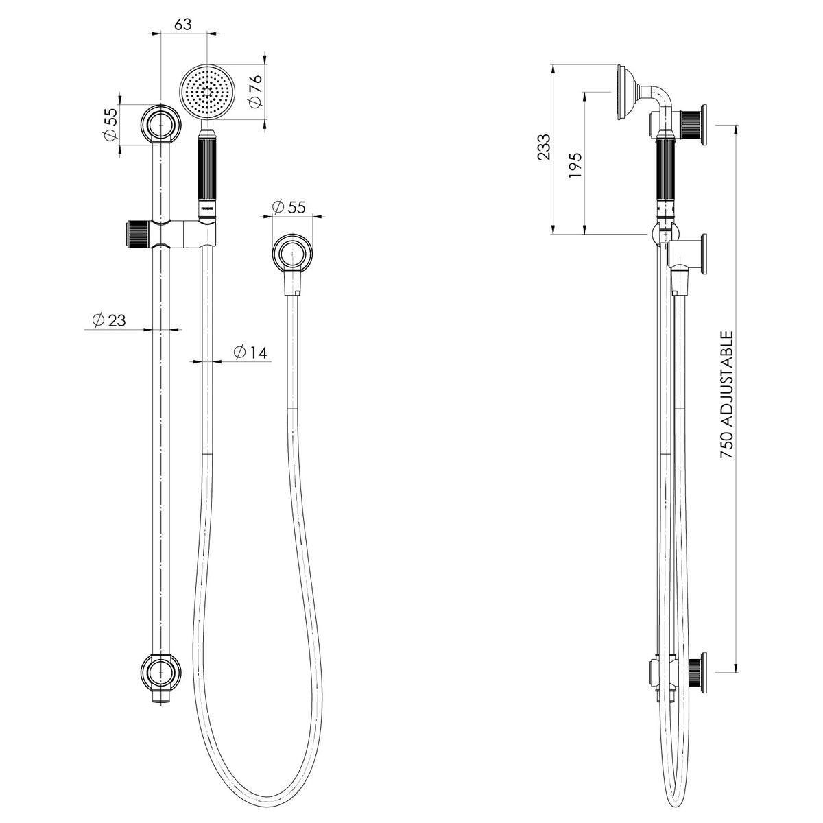 Specification diagram - Wiltern Rail Shower