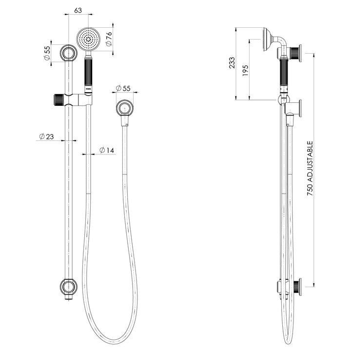 Specification diagram - Wiltern Rail Shower