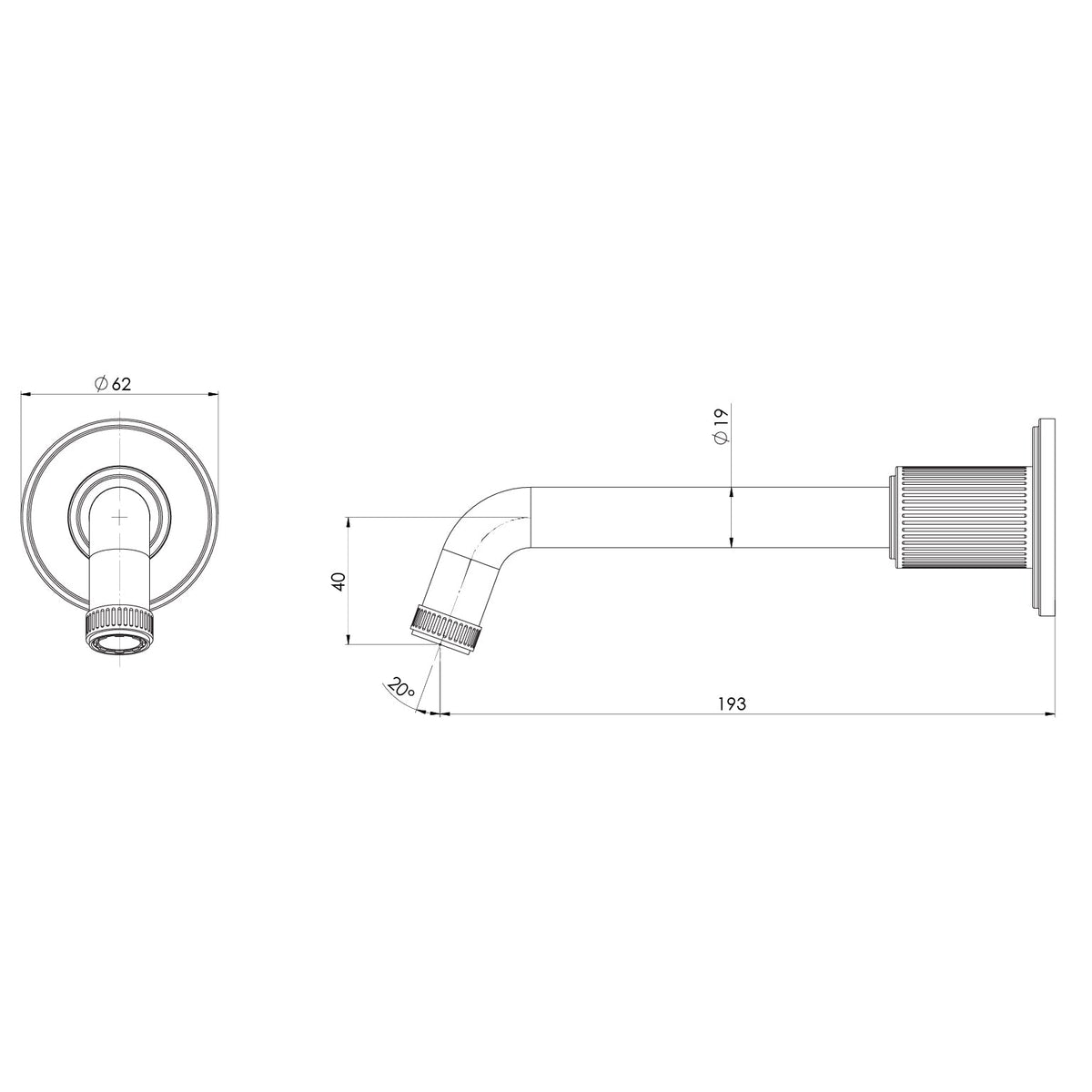 Specification diagram - Wiltern Wall Basin / Bath Outlet 190mm