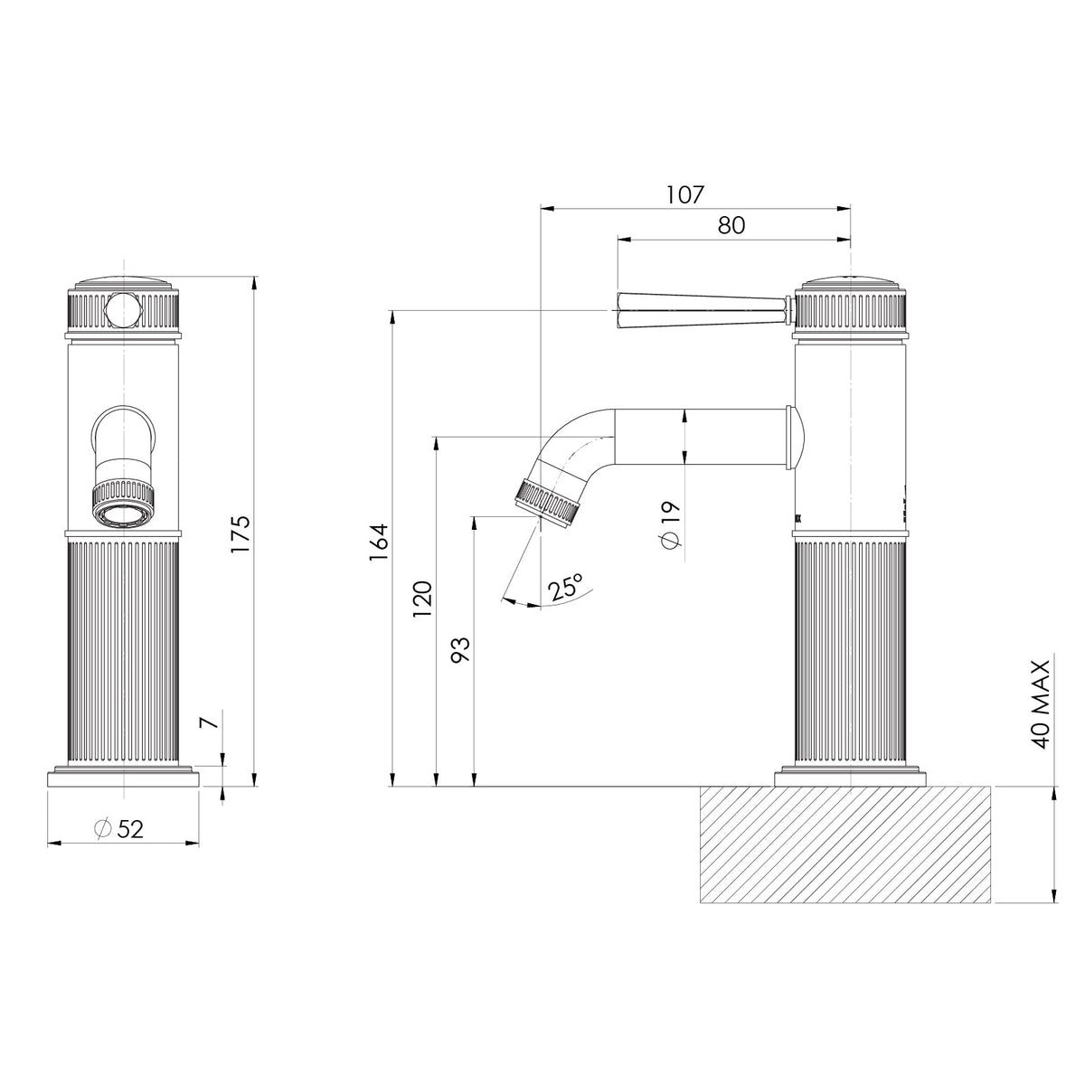 Specification diagram - Wiltern Basin Mixer
