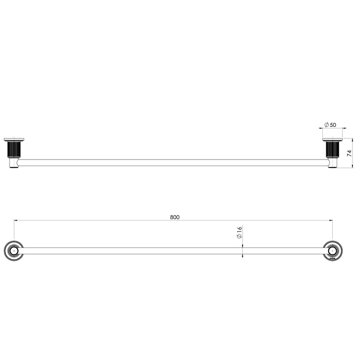 Specification diagram - Wiltern Single Towel Rail 800mm