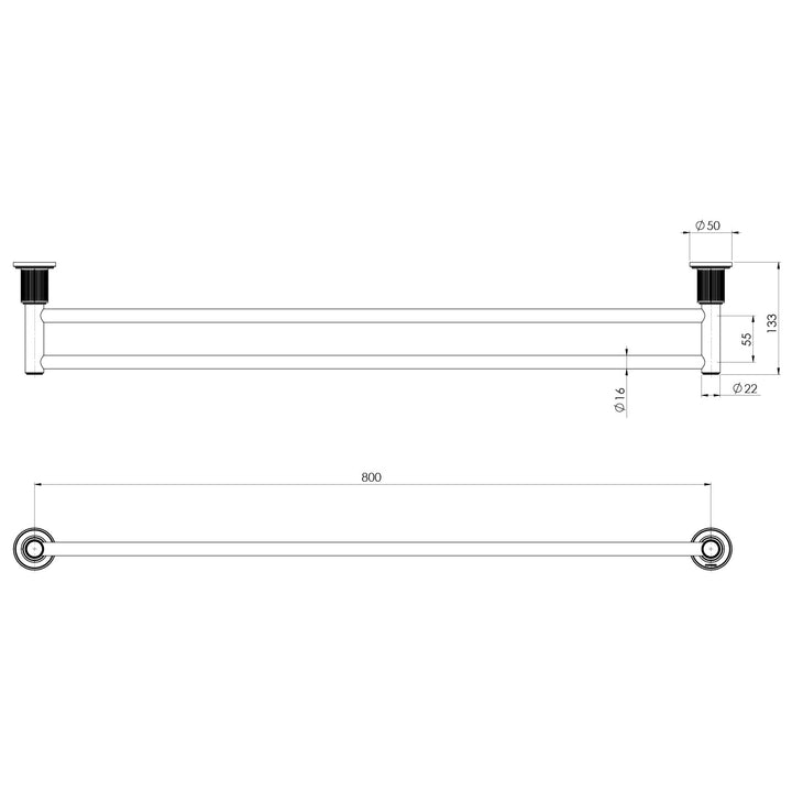 Specification diagram - Wiltern Double Towel Rail 800mm