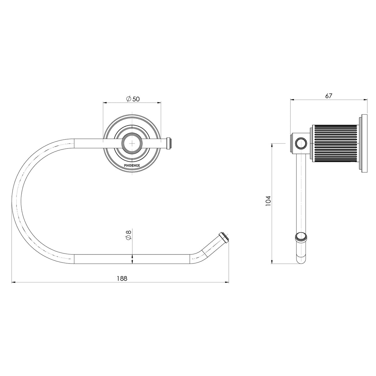 Specification diagram - Wiltern Toilet Roll Holder