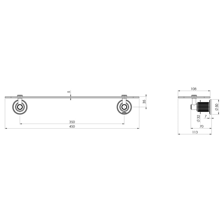 Specification diagram - Wiltern Glass Shelf 450mm