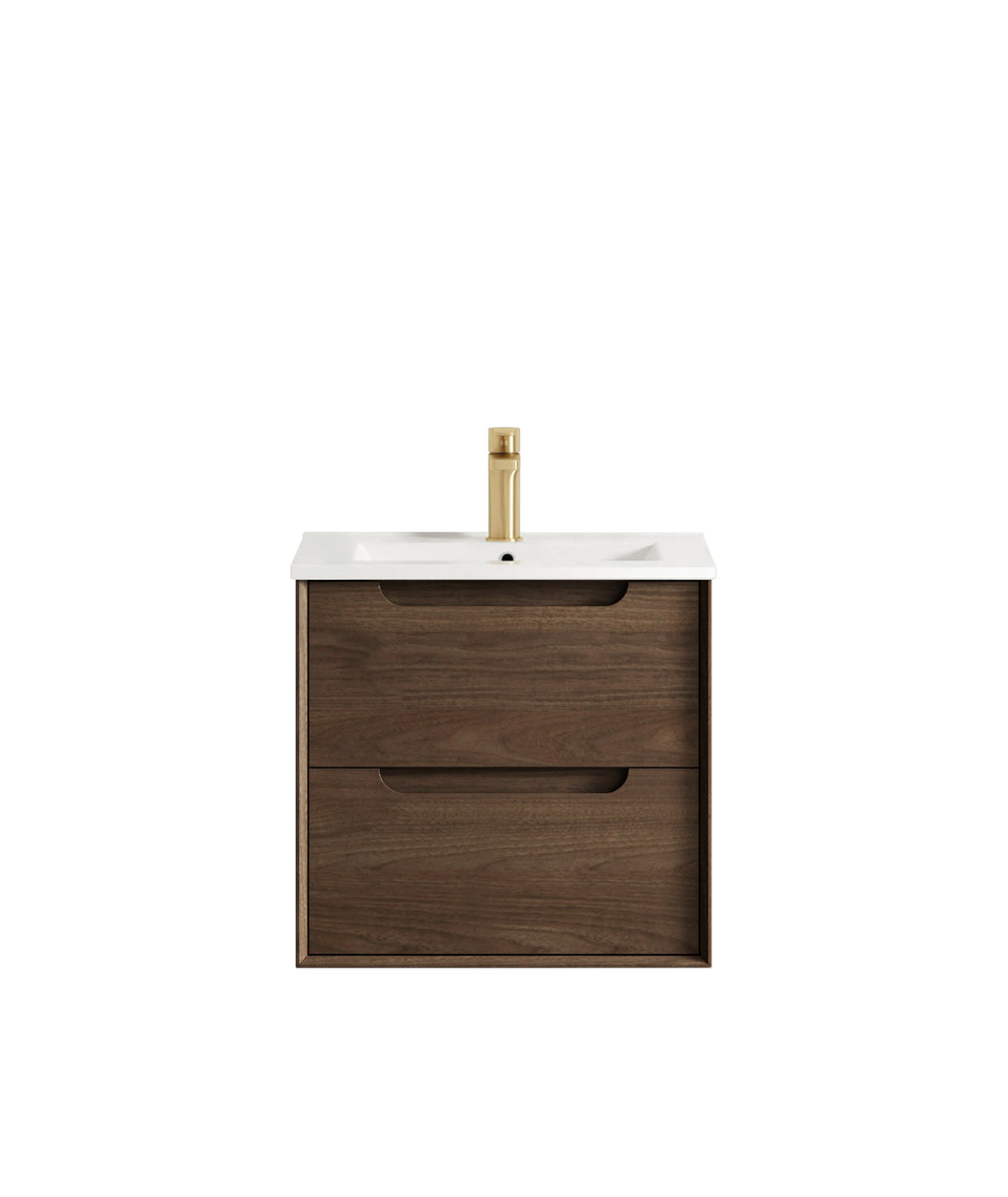 Byron 600mm Sable Walnut Wall Hung Vanity - Slimline Ceramic Top (Gloss white)