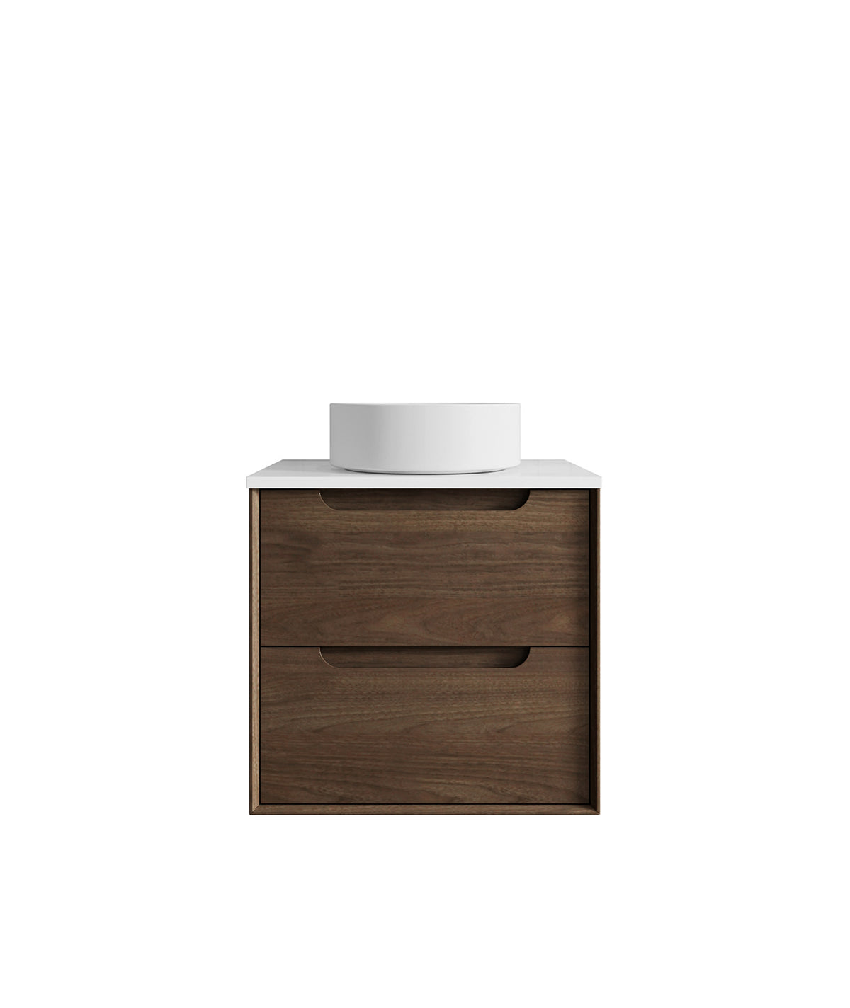 Byron 600mm Sable Walnut Wall Hung Vanity - Ultra Delux Stone Top (Silica Free Pure White)