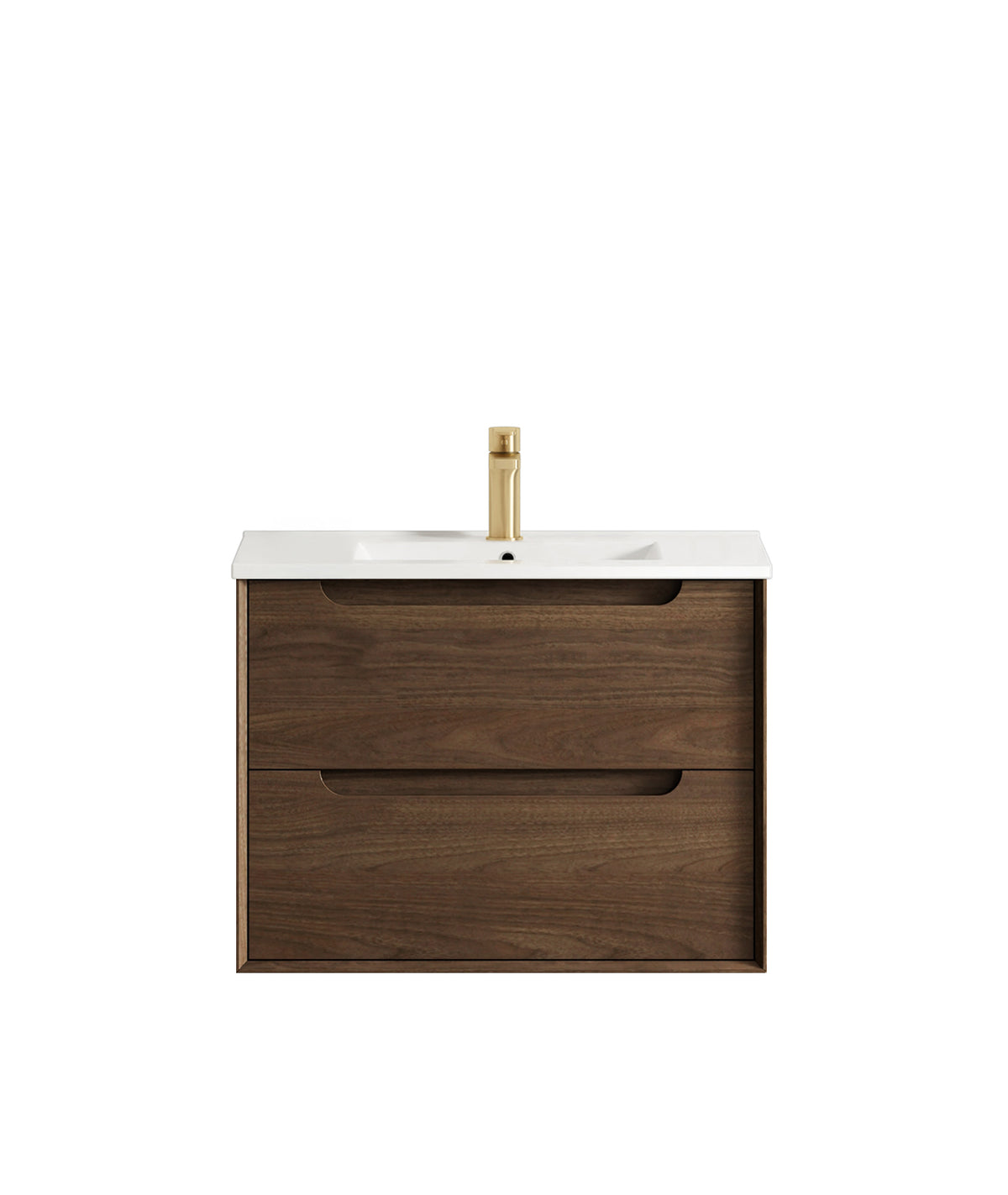 Byron 750mm Sable Walnut Wall Hung Vanity - Slimline Ceramic Top (Gloss white)