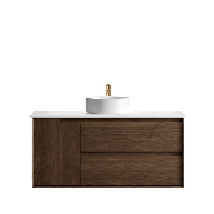 Byron 1200mm Sable Walnut Wall Hung Vanity - Ultra Delux Stone Top (Silica Free Matte White)
