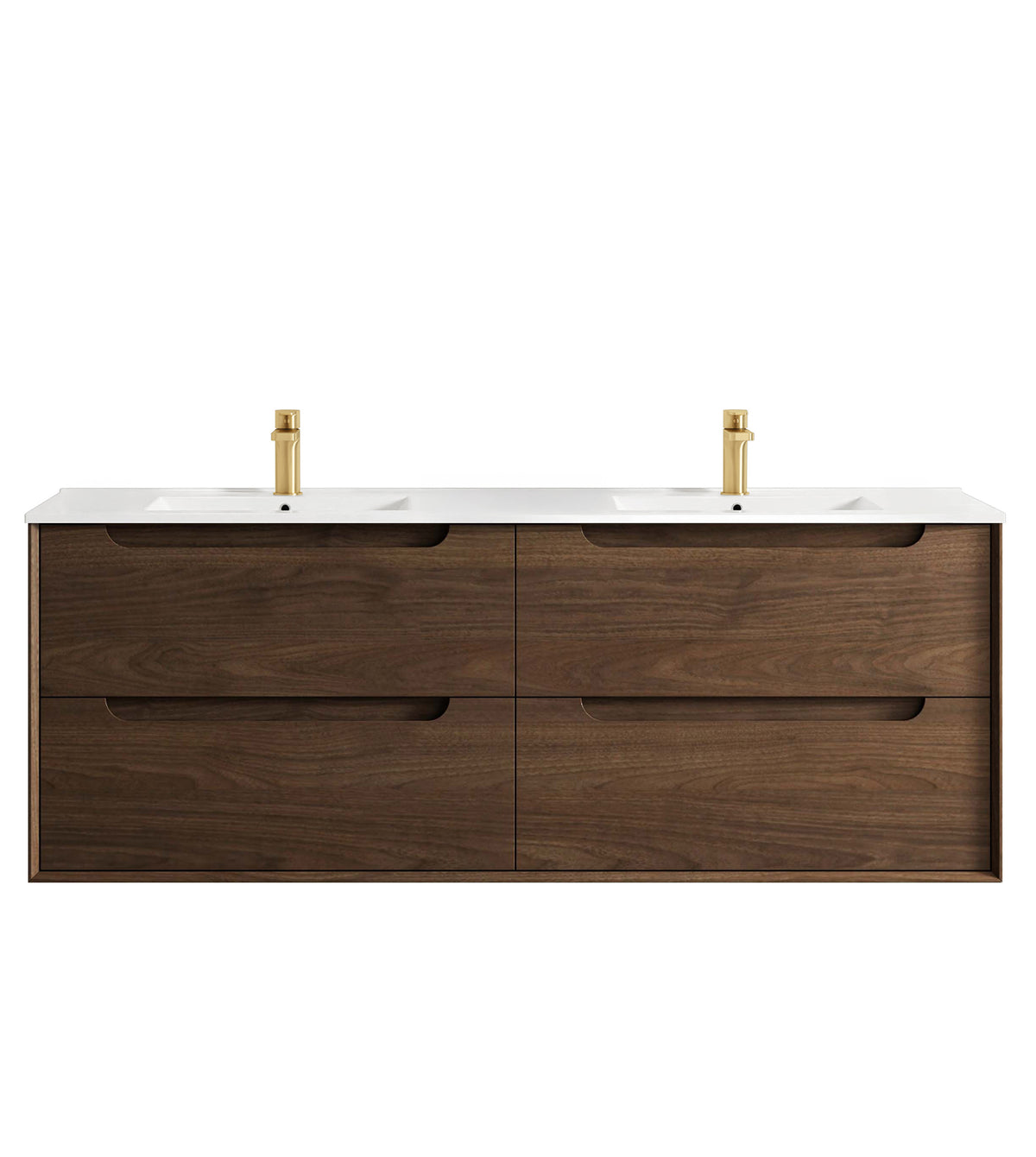 Byron 1500mm Sable Walnut Wall Hung Vanity - Slimline Ceramic Top (Gloss white)
