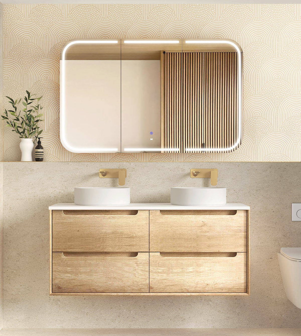 Byron 1200mm Natural Oak Wall Hung Vanity Double Bowl - Cabinet Only