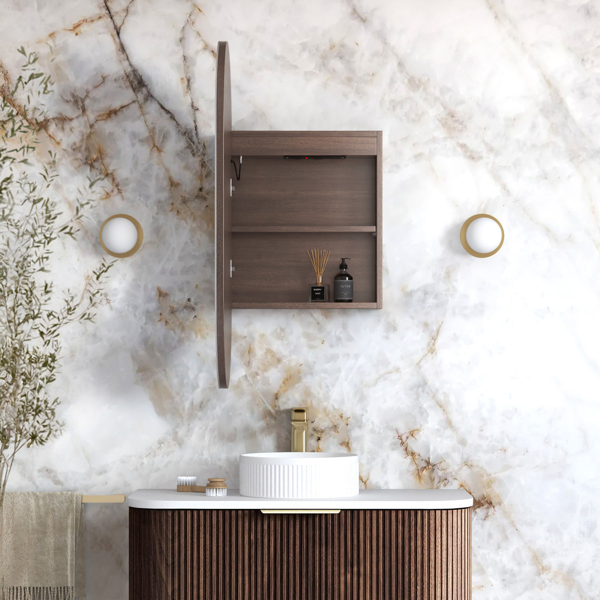 LED Noosa 900x450 Sable Walnut Shaving Cabinet Premium Edition view 2