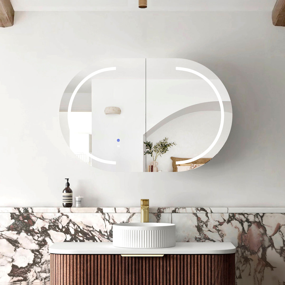 LED Bondi 900x600 Sable Walnut Shaving Cabinet Premium Edition main view