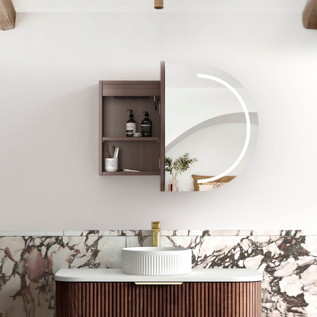 LED Bondi 900x600 Sable Walnut Shaving Cabinet Premium Edition view 3