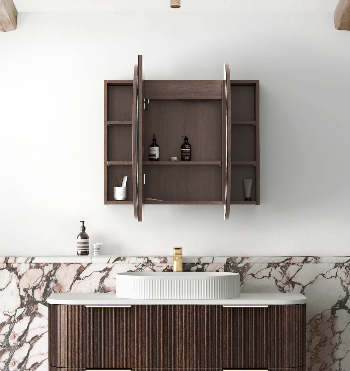 LED Bondi 1200x750 Sable Walnut Shaving Cabinet Premium Edition view 2