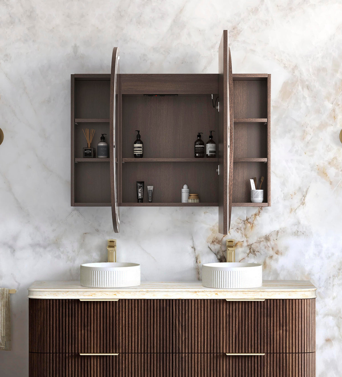 LED Bondi 1500x900 Sable Walnut Shaving Cabinet Premium Edition view 2