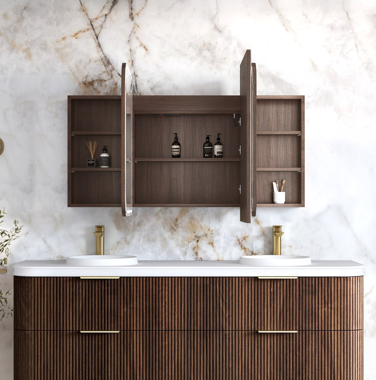 LED Bondi 1800x900 Sable Walnut Shaving Cabinet Premium Edition view 2