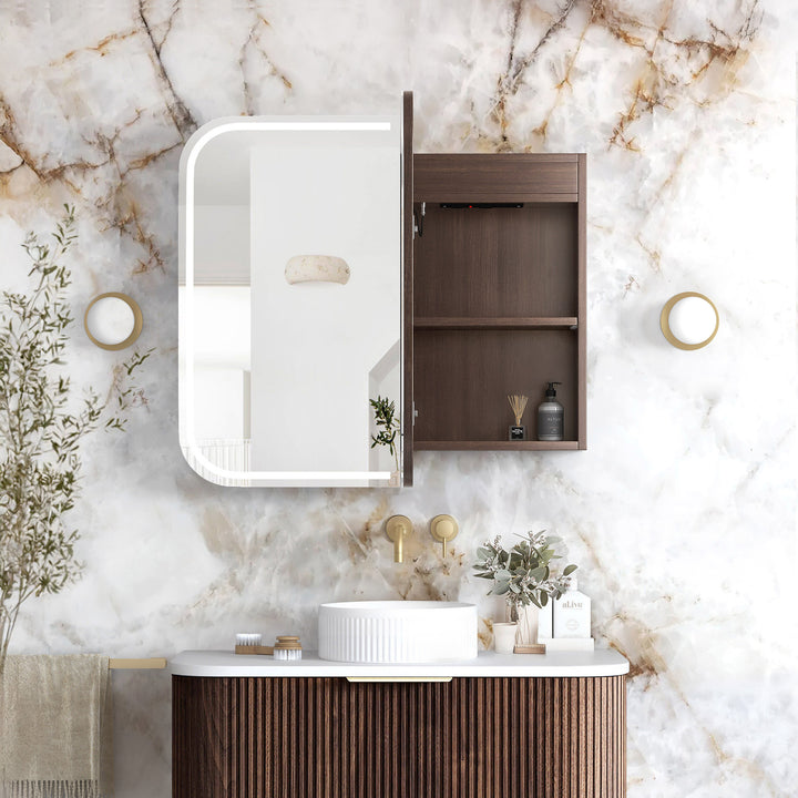 LED Newport 900(W)x750(H) Sable Walnut Shaving Cabinet Premium Edition view 3
