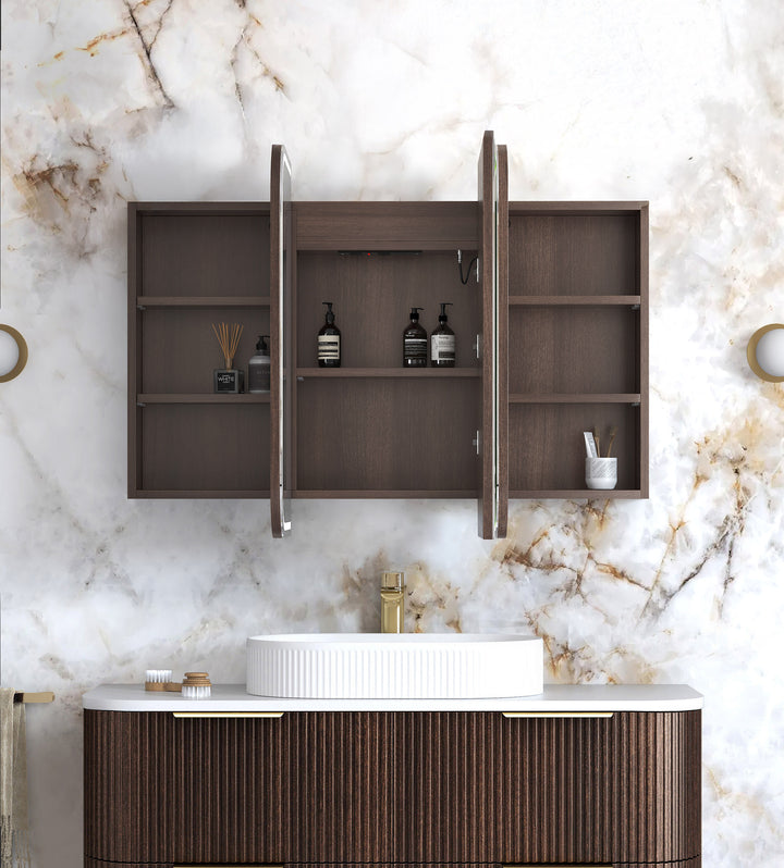 LED Newport 1200(W)x750(H) Sable Walnut Shaving Cabinet Premium Edition view 3