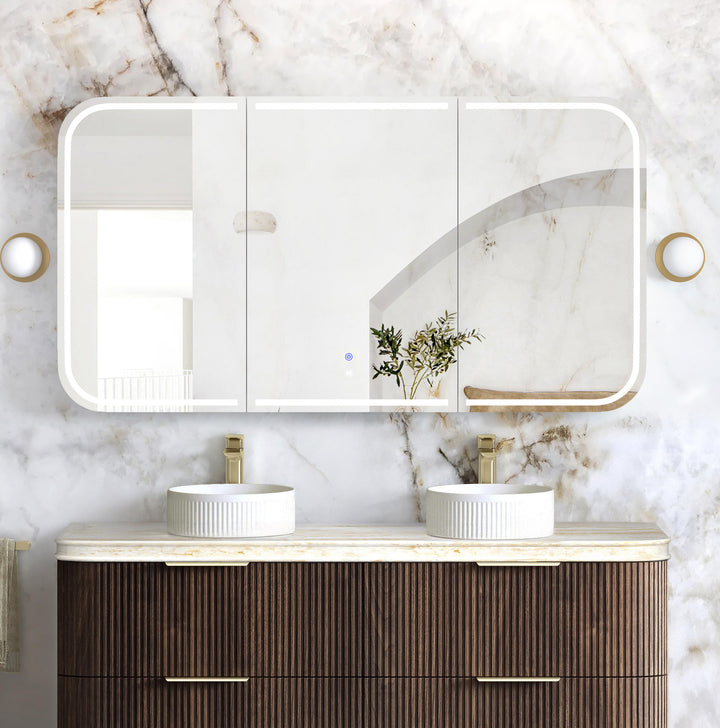 LED Newport 1500(W)x750(H) Sable Walnut Shaving Cabinet Premium Edition main view
