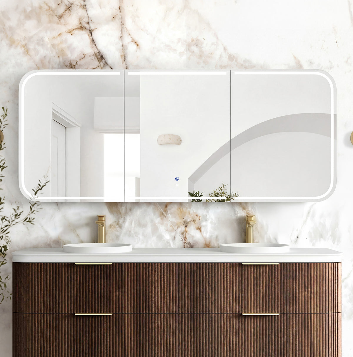 LED Newport 1800(W)x750(H) Sable Walnut Shaving Cabinet Premium Edition main view