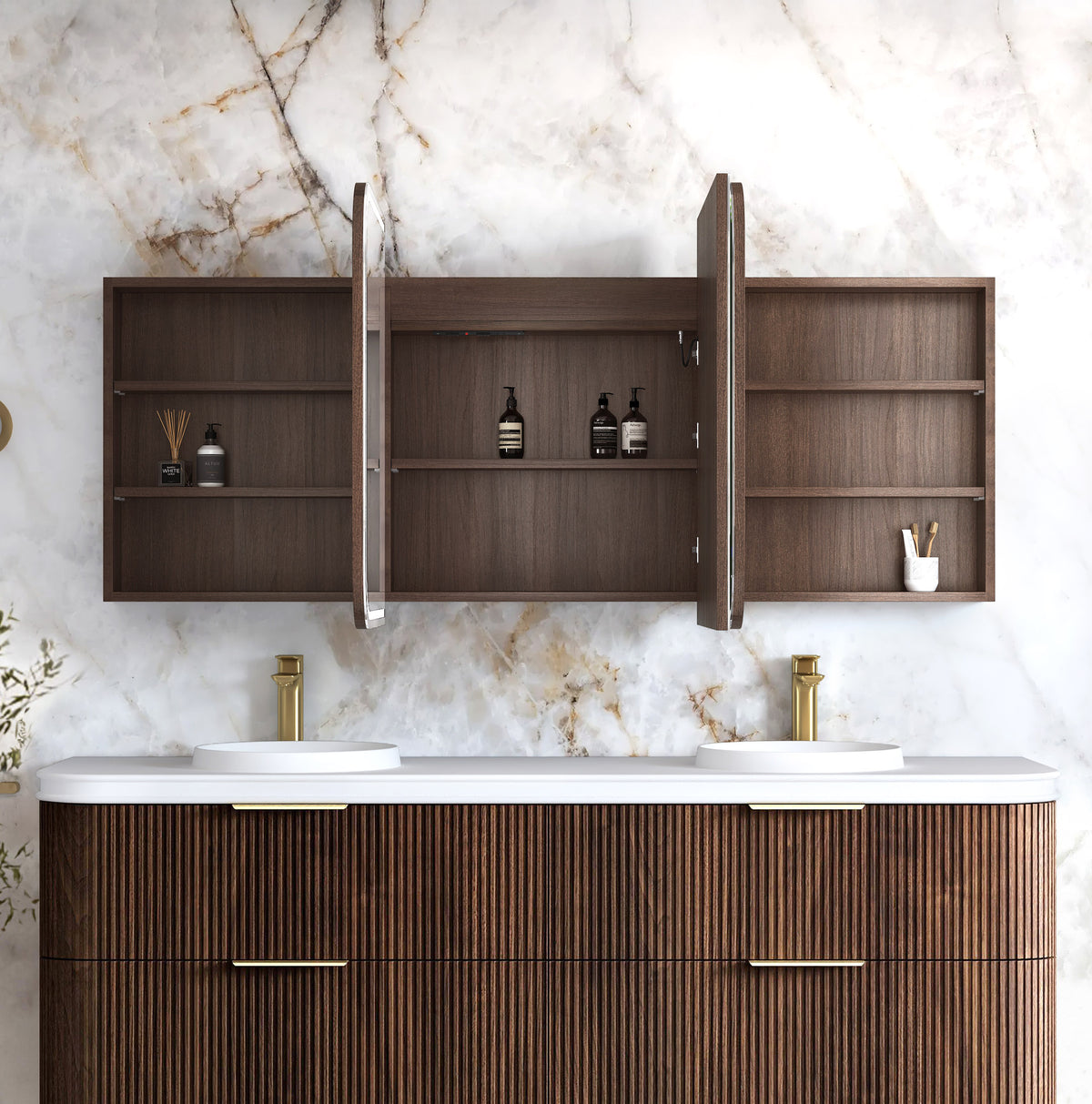LED Newport 1800(W)x750(H) Sable Walnut Shaving Cabinet Premium Edition view 2