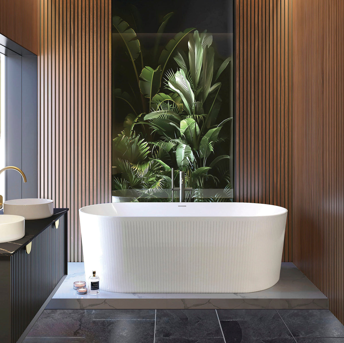 Attica Noosa Fluted 1500 Gloss White Bath with Overflow - view 3