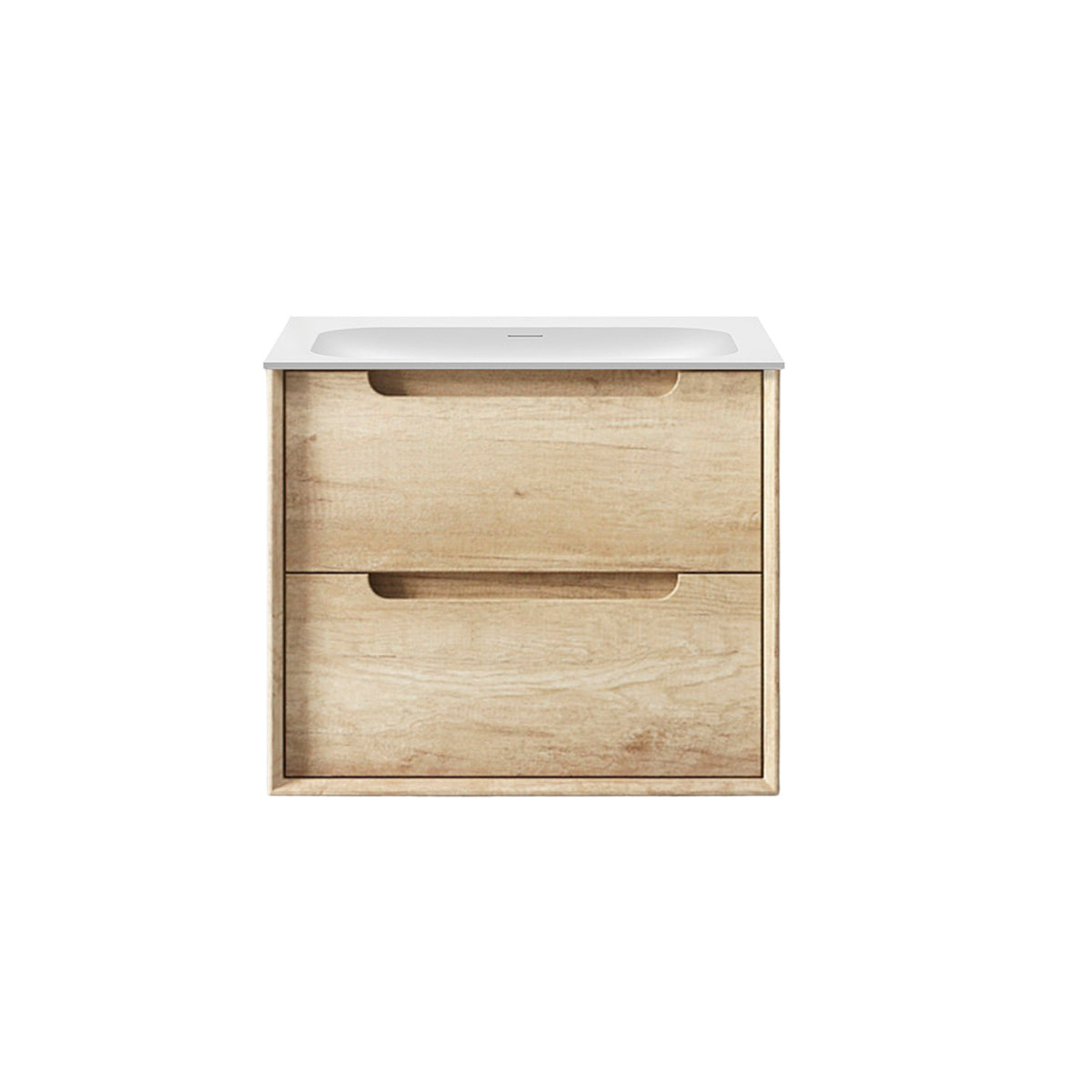 Byron 600mm Natural Oak Wall Hung Vanity - 12mm Moulded Top (Chloe Silk)
