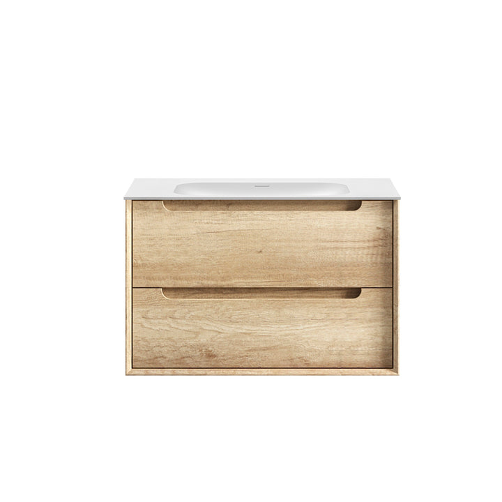 Byron 750mm Natural Oak Wall Hung Vanity - 12mm Moulded Top (Chloe Silk)