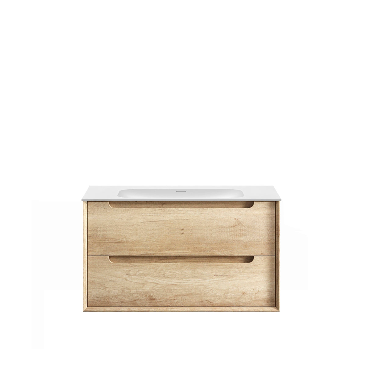 Byron 900mm Natural Oak Wall Hung Vanity - 12mm Moulded Top (Chloe Silk)