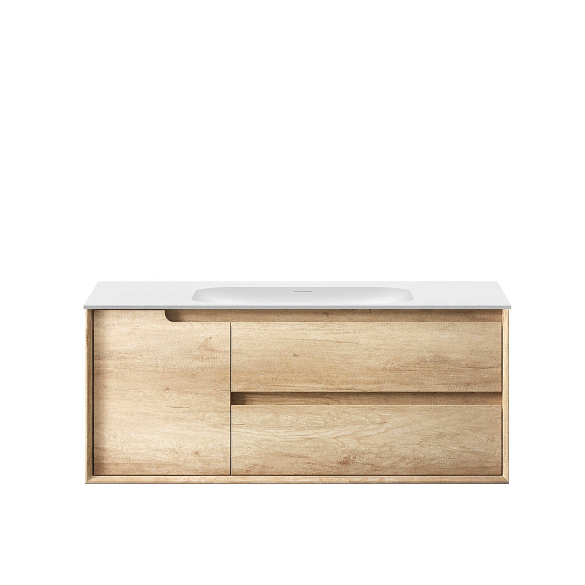 Otti Byron 1200 Natural Oak Wall Hung Vanity Double Bowl - 12mm Moulded Top (Chloe Silk)