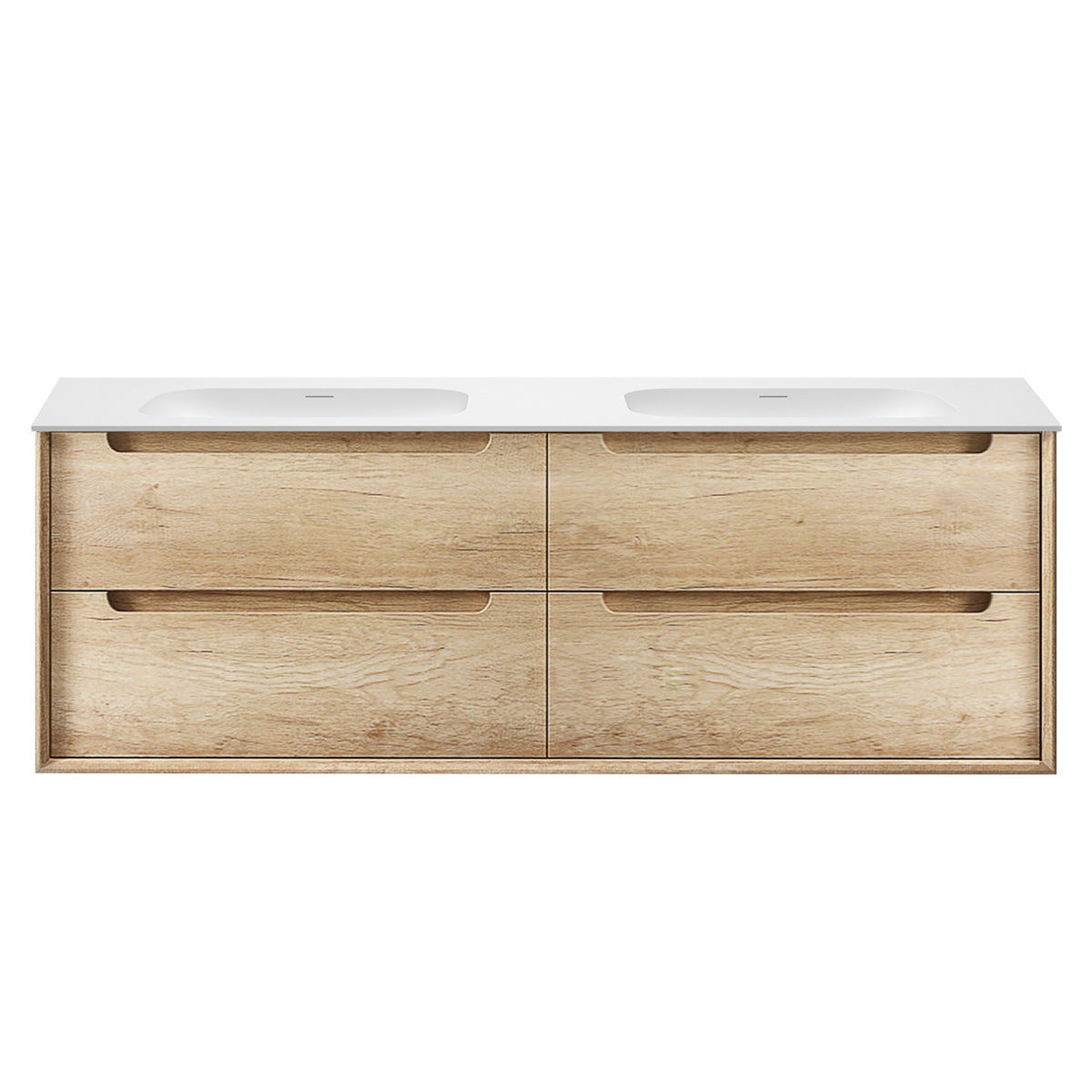 Byron 1500mm Natural Oak Wall Hung Vanity - 12mm Moulded Top (Chloe Silk)