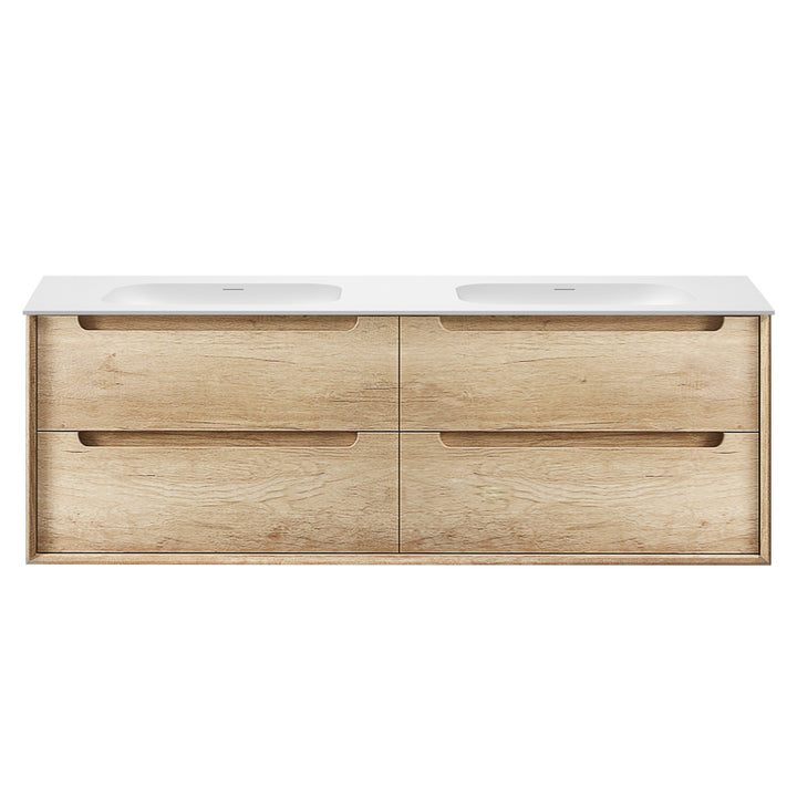 Byron 1500mm Natural Oak Wall Hung Vanity - 12mm Moulded Top (Chloe Silk)