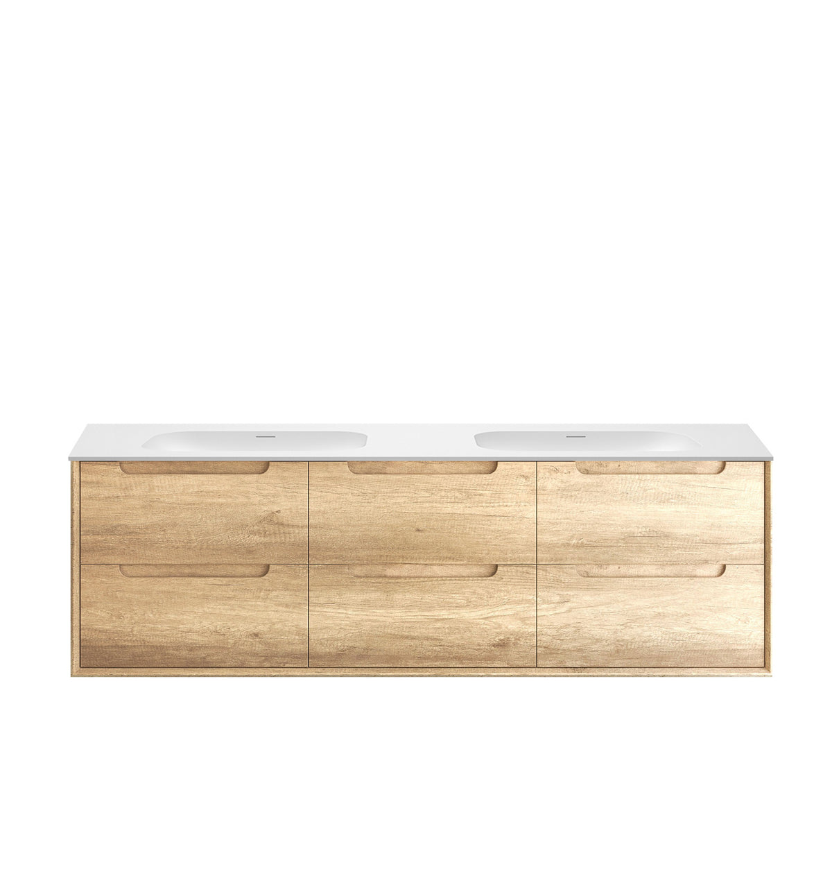 Byron 1800mm Natural Oak Wall Hung Vanity - 12mm Moulded Top (Chloe Silk)