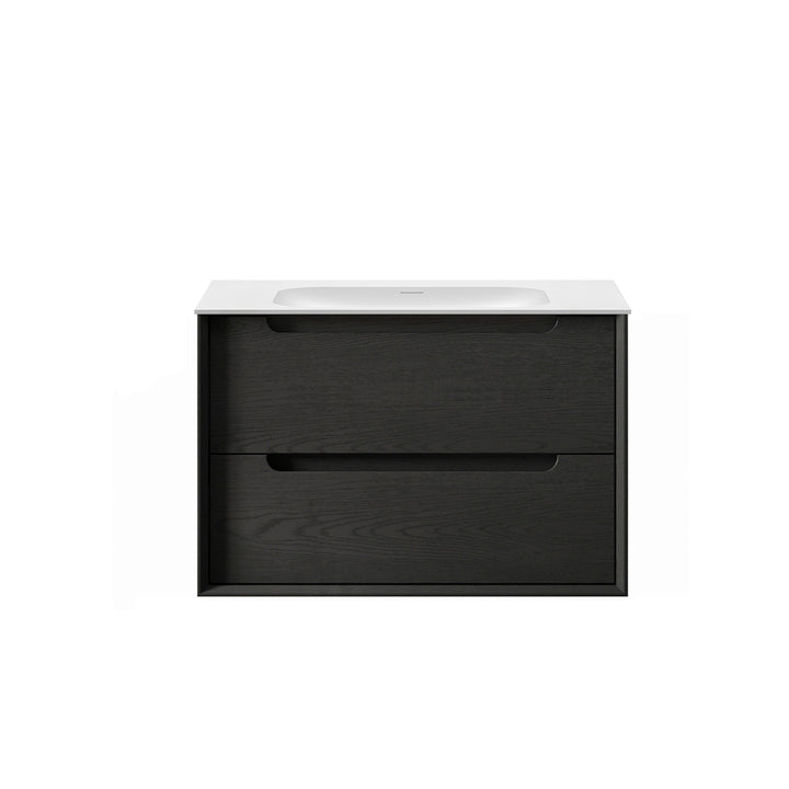 Byron 750mm Black Oak Wall Hung Vanity - 12mm Moulded Top (Chloe Silk)
