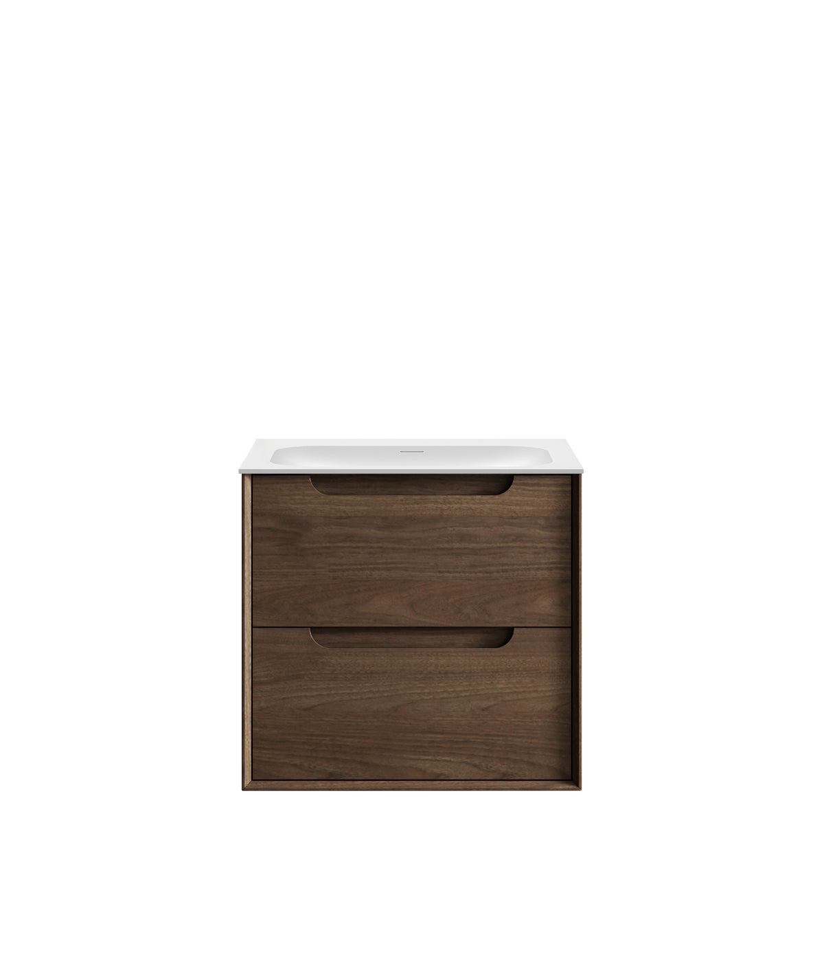 Byron 600mm Sable Walnut Wall Hung Vanity - 12mm Moulded Top (Chloe Silk)