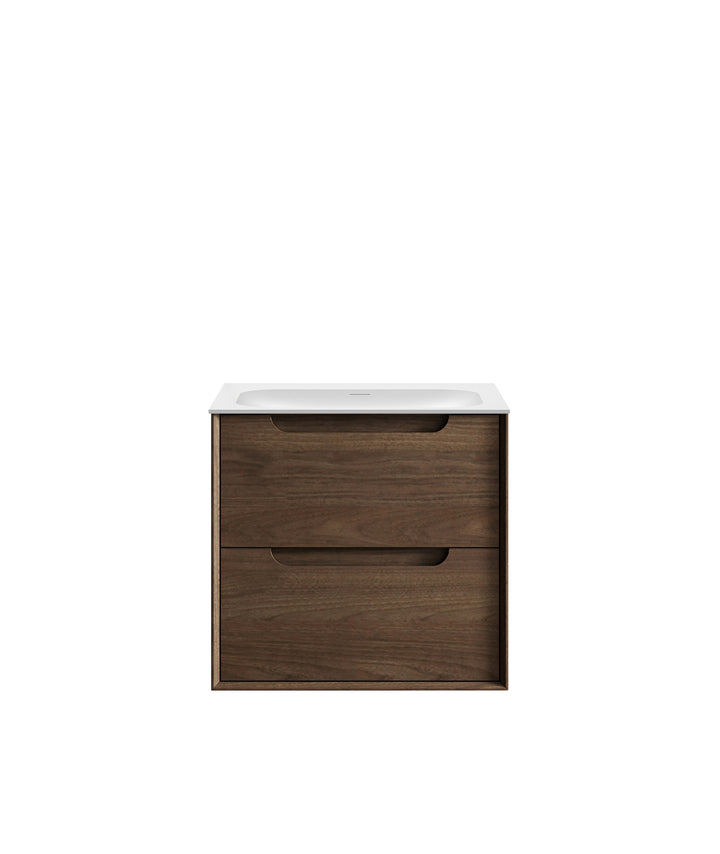 Byron 600mm Sable Walnut Wall Hung Vanity - 12mm Moulded Top (Chloe Silk)