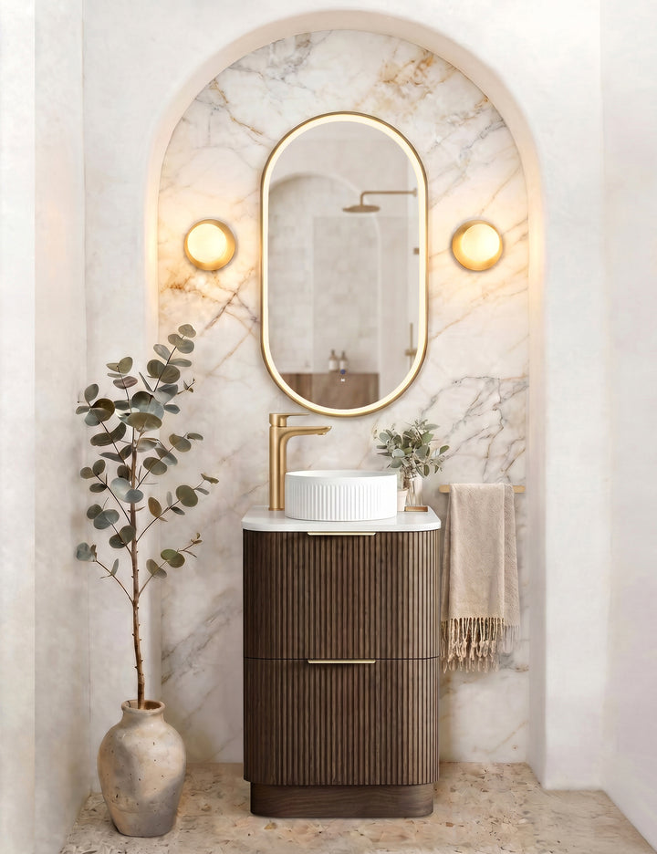 Havana Fluted 600mm Sable Walnut Floorstanding Curve Vanity - Cabinet Only