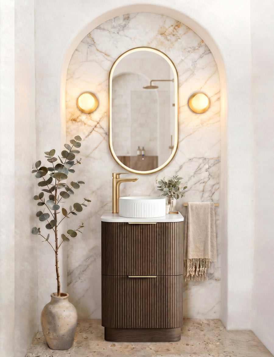 Havana Fluted 600mm Sable Walnut Floorstanding Curve Vanity - Cabinet Only