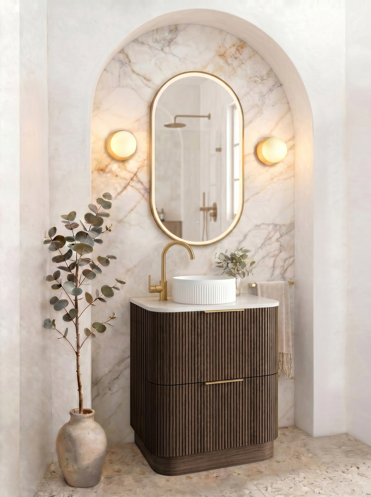 Havana Fluted 750mm Sable Walnut Floorstanding Curve Vanity