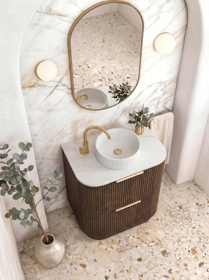 Havana Fluted 750mm Sable Walnut Floorstanding Curve Vanity