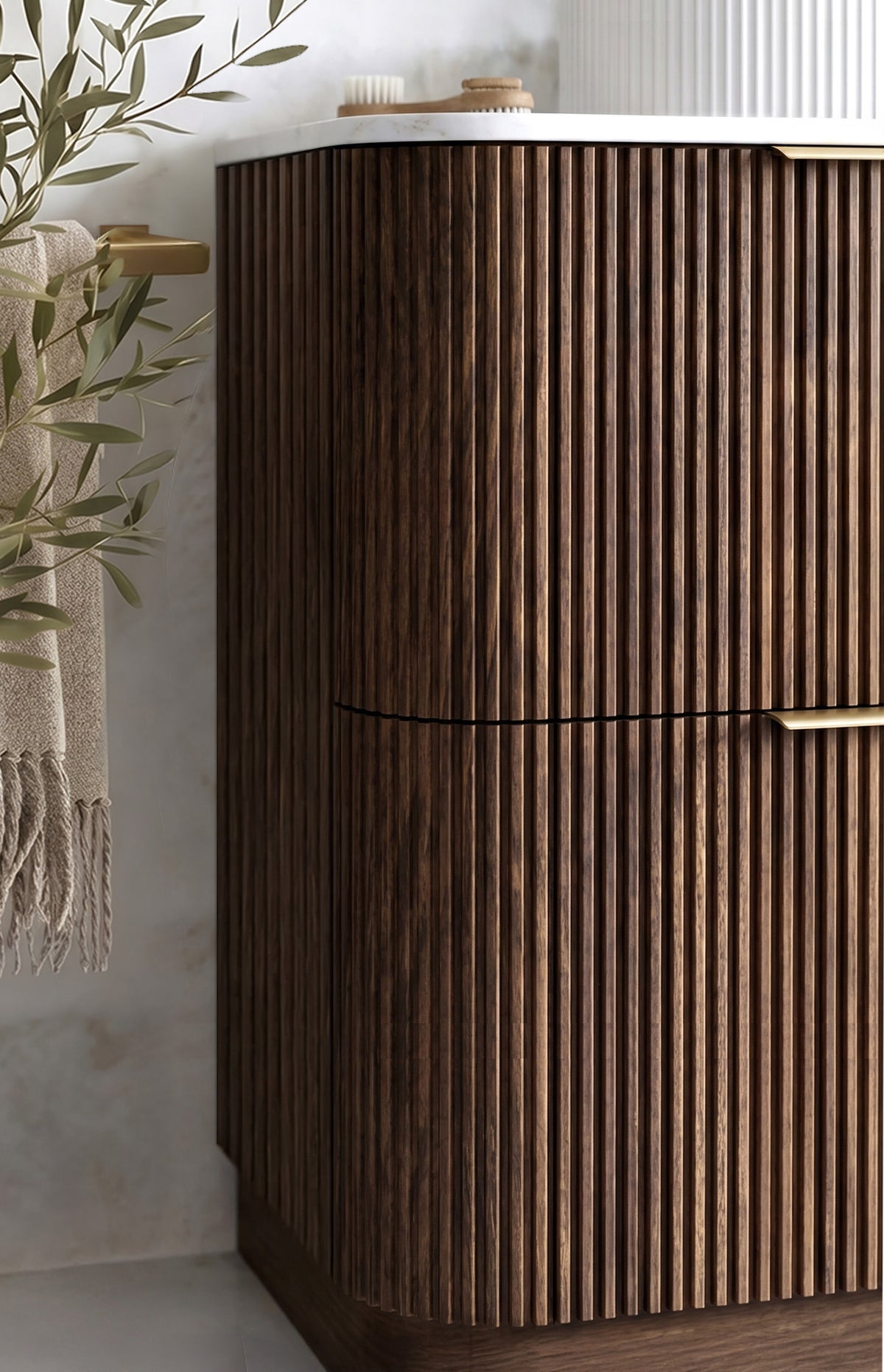 Havana Fluted 900mm Sable Walnut Floorstanding Curve Vanity