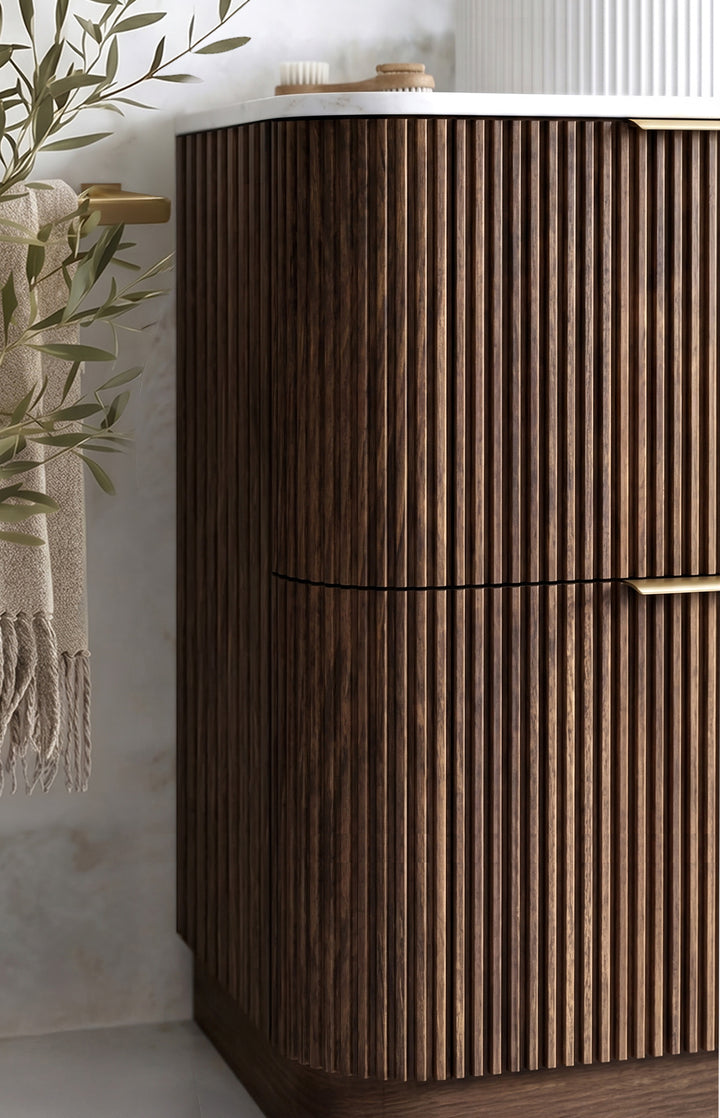 Havana Fluted 900mm Sable Walnut Floorstanding Curve Vanity