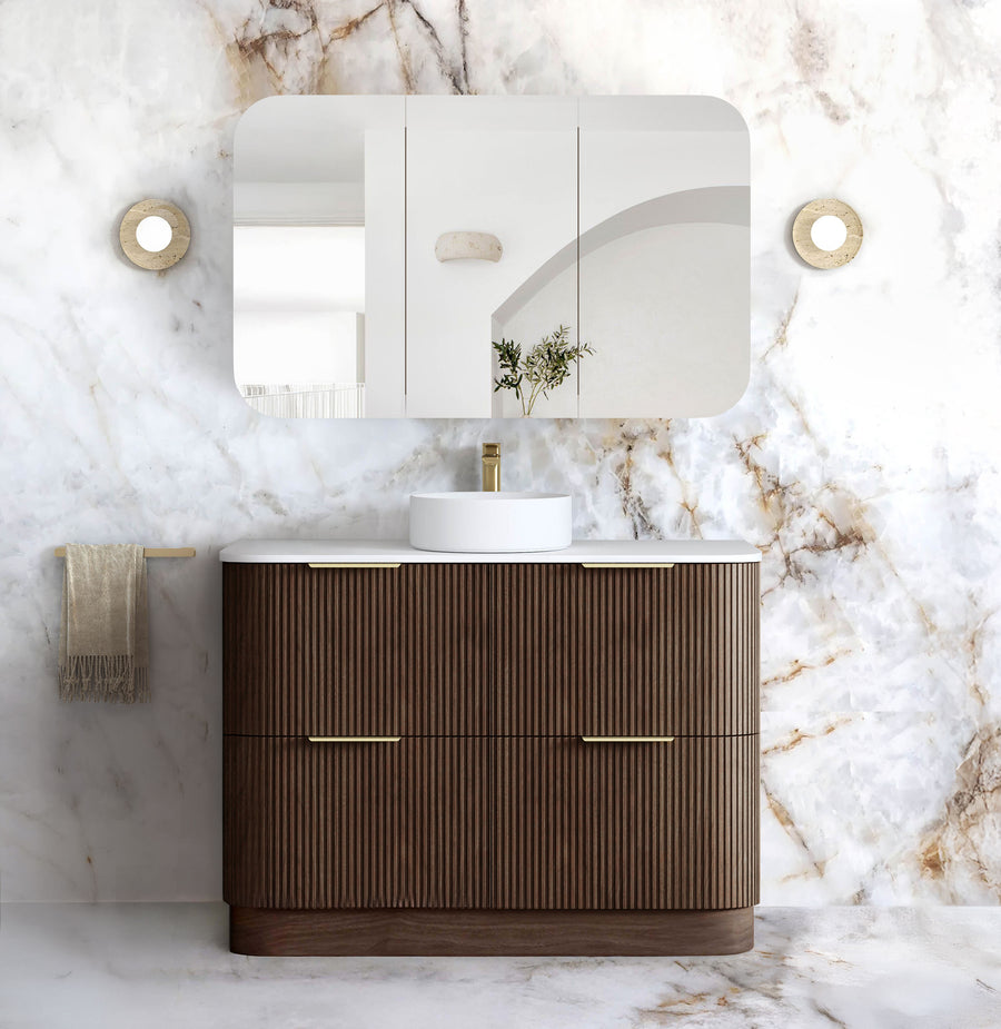 Havana Fluted 1200mm Sable Walnut Floorstanding Curve Vanity - Cabinet Only